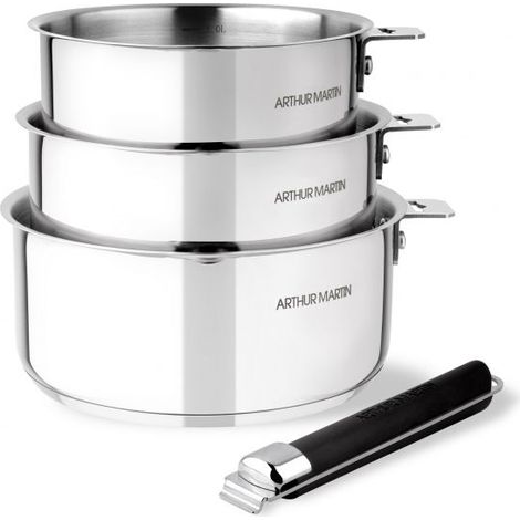 Set 3 casseroles 16-18-20cm avec poignée Tous feux dont induction Acier inoxydable Arthur Martin AM9377 (1/5)
