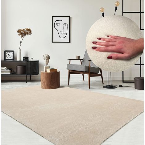 Tapis Moderne Moelleux à Poils Courts, antidérapant, Lavable Jusqu’à 30°C, Super Doux, Aspect Fourrure, pour Salon et Chambre, décoratif, Beige, 240 x 340 cm (1/5)