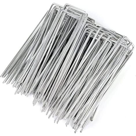 Kit de 100 agrafes pour toile de paillage 4x40x150 mm – Piquets de fixation en U en acier galvanisé pour tissu barrière et gazon (1/5)