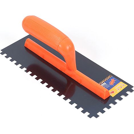 Lisseuse à plâtre antidérapante en acier résistant à l'usure, bord dentelé pour maçonnerie, manche plastique, truelle de maçon pour murs (1/5)