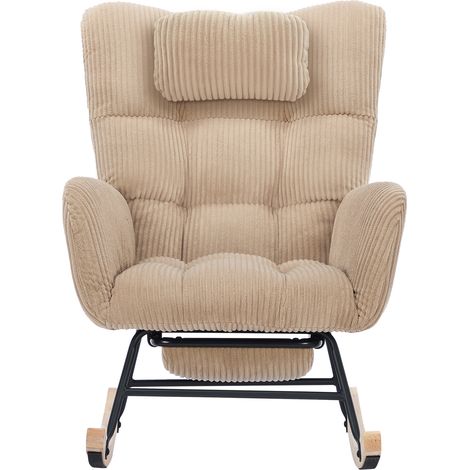 Rocking-chair avec dossier haut, poche latérale et coussin cervical, Corduroy marron 102 x 65 x 92 cm (1/5)