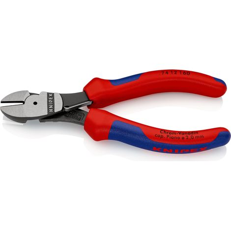 KNIPEX 74 12 160 Tronchese laterale per meccanica tipo "forte" con manici multicomponente atramentata nera 160 mm (1/3)