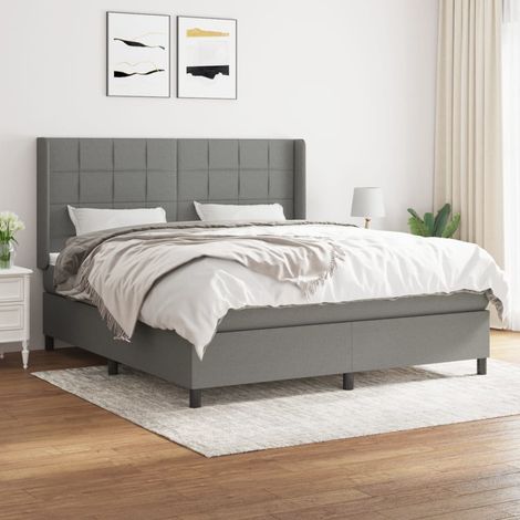 Lit Adulte Sommier et Matelas,Lit à sommier tapissier avec matelas Gris foncé 180x200cm Tissu -BVN40078 (1/5)