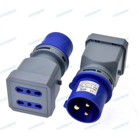 Adaptateur fiche CEE 2P vers double prise 2P, lot de 2, Fiche industrielle, 3 broches, 16 A (1/5)