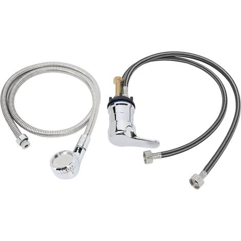 Kit de remplacement pour robinet à shampoing avec douchette, comprenant : robinet de 60 cm, tuyau de 120 cm, mitigeur eau chaude/eau froide, finition plaquée moyenne. (1/5)