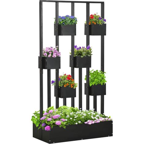 Bac à fleurs, parterre surélevé, bac à plantes avec treillis, conception modulaire, potager mural pour terrasse, bois massif, no (1/3)