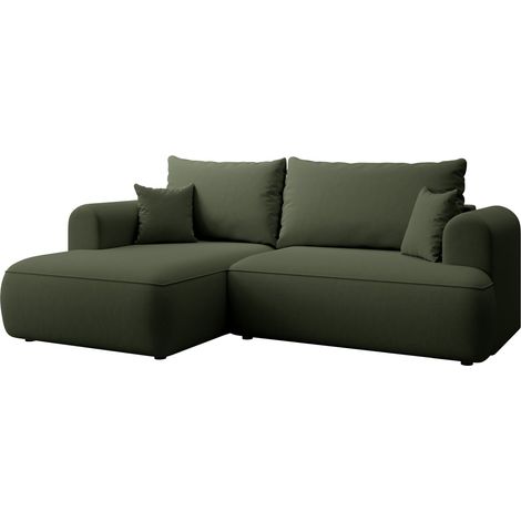 Selsey Ovo Mini - Eckschlafsofa linksseitig mit Stauraum, Easy-Clean-Samtbezug, olivgrün (1/5)