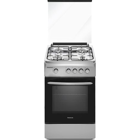 Taurus CIG4FIXM - fornello a gas butano de indipendente, acciaio inox, 4 fuochi, forno con bruciatore inferiore de 55L, valvole di sicurezza de per gas, coperchio de vetro, 60x50x83cm, 9050W