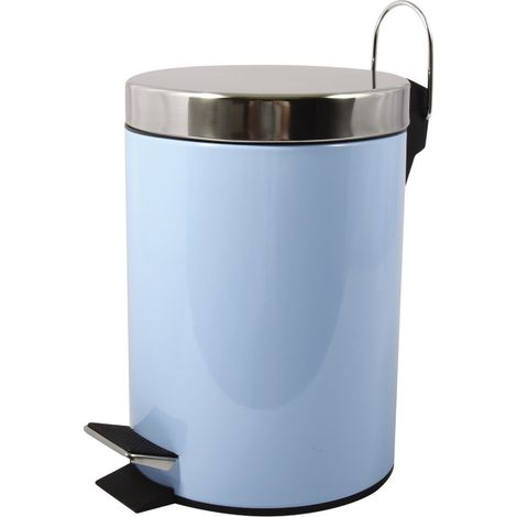 MSV Pattumiera per Cosmetici Blu Pastello in Acciaio Inossidabile con Contenitore Interno Rimovibile Pattumiera per Bagno a Pedale Contenitore per Immondizia, Rotonda, 3 Litri (1/5)