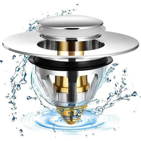Bouchon Lavabo - Bonde Vidange Popup Acier Inoxydable et Laiton - Pour Éviers Salle de Bain Douche - Diamètre Compatible 32 mm et 38 mm - 1 Pièce (1/5)
