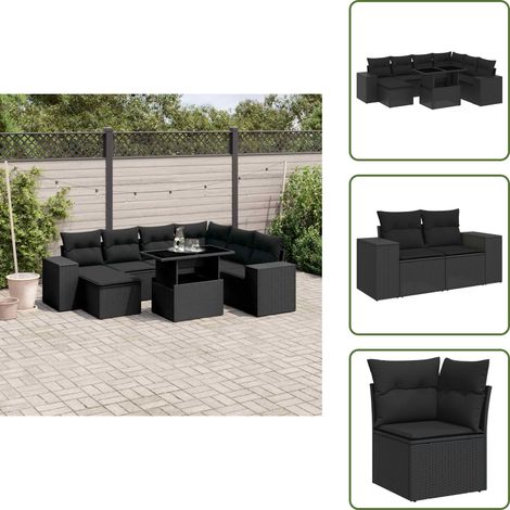 Salon de jardin 8 pcs avec coussins noir résine tressée - Salon De Jardin - Meuble Extérieur - Set Salon - Résine Tressée - Mobilier De Jardin (1/5)
