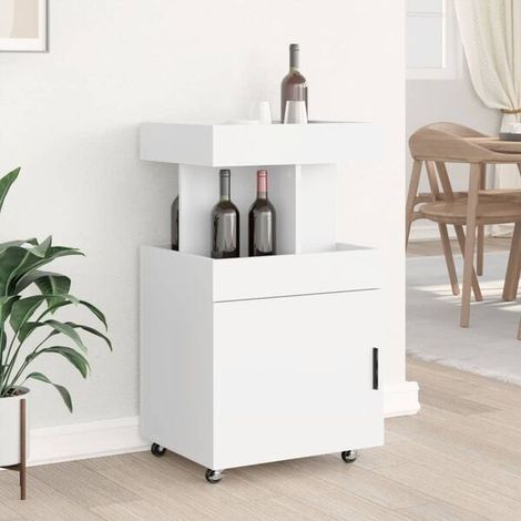 Chariot de Bar Blanc 50x41x89 cm, Desserte de Cuisine Roulante en Bois d'Ingénierie, Étagère de Service avec Roues pour Salon et Salle à Manger (1/5)