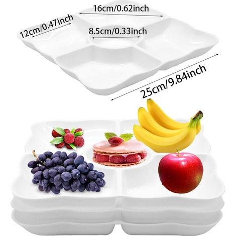 3-teiliges weißes Snacktablett mit 5 Trennfächern, wiederverwendbare, robuste Kunststoff-Obstteller für Nüsse, Desserts und frische Snacks (1/2)