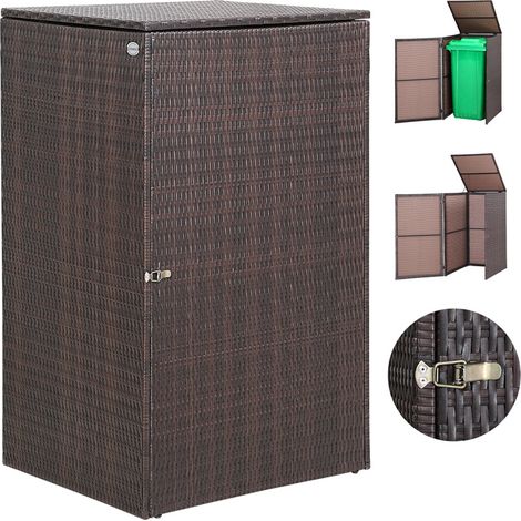 Casaria Cobertizo para contenedor de basura cubo de basura de 240L Poliratán 115x65x80cm con tapa Marrón jardín exterior (1/5)
