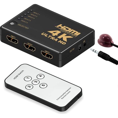 Conmutador 4K HDMI Ultra HD Switch 1080P de 5 entradas con control remoto (1/5)