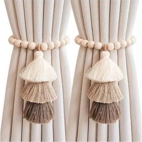 Lot de 2 embrasses de rideaux magnétiques, design moderne et simple, fixation sans perçage, couleur crème (1/5)