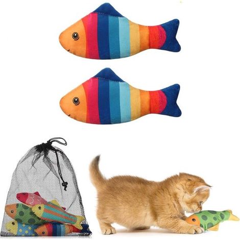 Juguetes para gatos, Juguete con forma de pez de dibujos animados, Resistente a las mordeduras, Relleno de hierba gatera, Multicolor (1/5)