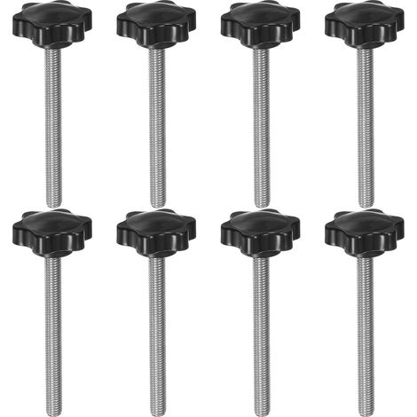8Pcs - Bouton Étoile - Vis à Main - Tige Filetée M8 x 100cm - Acier Inoxydable 304 - Poignée Plastique Noir - Pour Machinerie et Meubles (1/5)