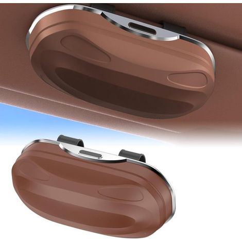 Portaocchiali da sole - Custodia per occhiali - Per interni auto - Utilizzabile con una sola mano - Lunghezza 19 cm - Marrone (1/5)