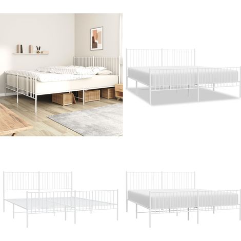 Cadre de lit métal sans matelas et pied de lit blanc 200x200 cm - Cadre De Lit - Lit Double - Lit Metal - Lit Blanc - Meuble Chambre - Home & Living (1/5)