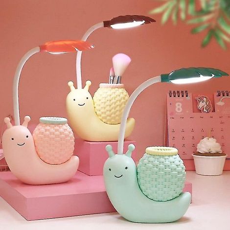 Schneckenförmige LED-Schreibtischlampe, niedliches Nachtlicht für Schüler mit Stifthalter, flimmerfrei, augenschonend, Geschenkidee – Rosa