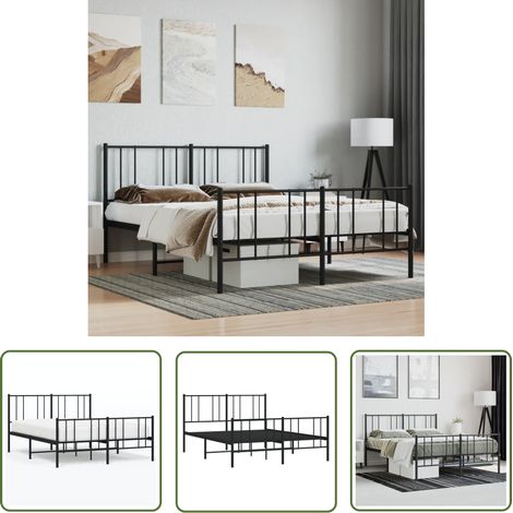 The Living Store Metallbett ohne Matratze mit Fußteil Schwarz 160x200 cm - Metallbett - Doppelbett - Boxspringbetten - Bettgestell - Schlafraum (1/5)
