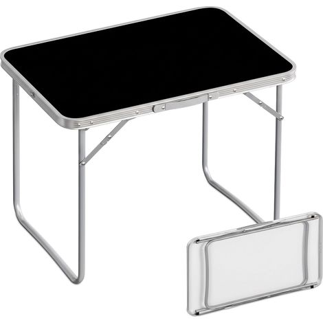 Relaxdays Campingtisch, faltbarer Beistelltisch, HBT 68,5 x 70 x 50 cm, Camping & Picknick, Klapptisch Alu, schwarz