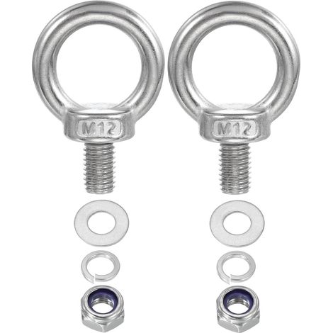 2 Pièces M12 x 20mm Boulon À Œil Avec Écrou Boulon À Œil Argent (1/5)