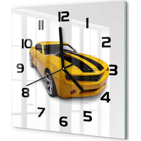 Horloge Murale Carrée Design Contemporain Verre Décoratif pour Salon Voiture de sport 30x30 cm (1/5)