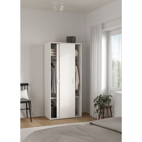 Armoire de chambre - Décor Blanc - 2 portes coulissantes - L77,6 x P48,3 x H175,4 cm - SPACE (1/5)