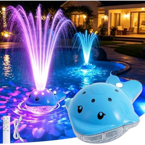 Fontaine de Piscine Flottante avec éclairage Subaquatique, Fontaine à Eau Rechargeable sur Batterie avec Télécommande avec 2 Modes de Jet et 12 Jeux de Lumière (1/5)