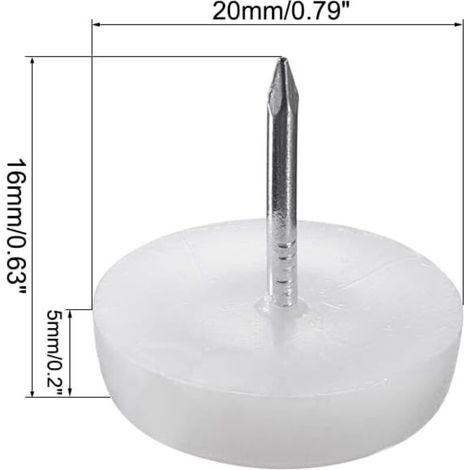 Pattini/Cuscinetti protettivi per gambe di sedie/tavoli con chiodi/viti, diametro 20 mm, plastica, 20 pezzi (1/3)