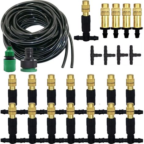 Système de brumisation et de refroidissement extérieur de 15 m pour irrigation et arrosage de jardin, avec tuyaux en cuivre de 6,35 mm (1/4") (1/5)