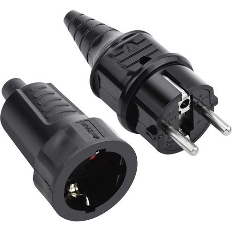 Kit Fiche Mâle & Prise Fem en Caoutchouc, 250V 16A, IP44, Noir (1/5)