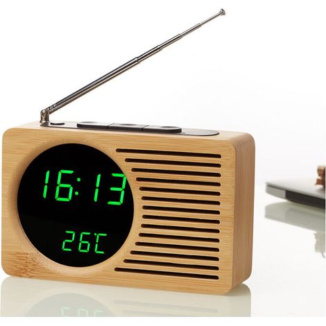 EASYCOMFORT Radio réveil en bois de chevet rétro, réveil silencieux paresseux, horloge électronique cadeau créatif. (1/3)