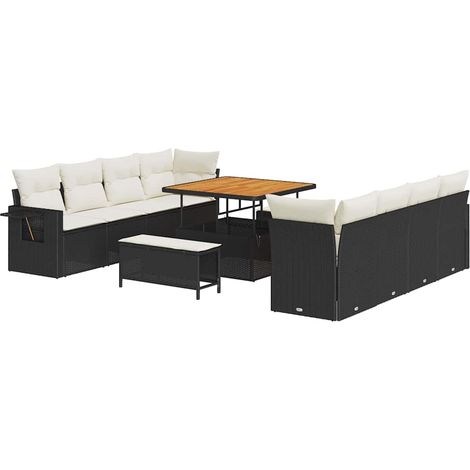 Garden Sofa Set with Storage 11 pcs Black Poly rattan vidaXL