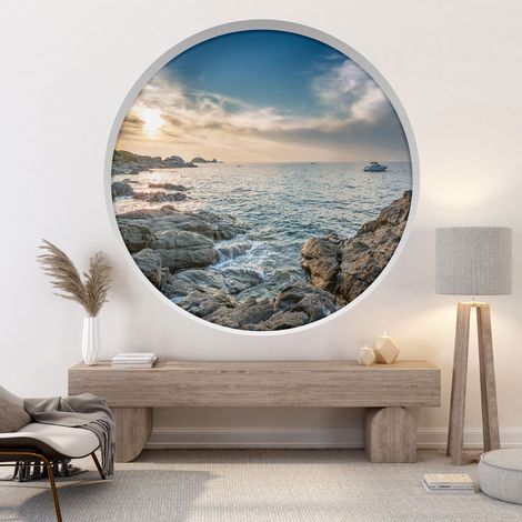 Stickers Trompe l'oeil Arche ronde - Vue mer - Diamètre 30 cm (1/4)