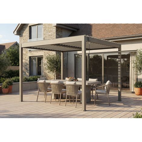 Pérgola bioclimática autoportante PIANA 3x2,5m, aluminio color topo - cuchillas orientables (1/5)