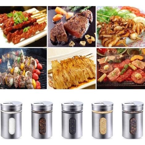 6PCS Boîtes à Épices, Pot Epice Bocaux à Épices en Acier Inoxydable Pots à Épices avec Couvercle Pivotant pour la Étiquette (1/4)