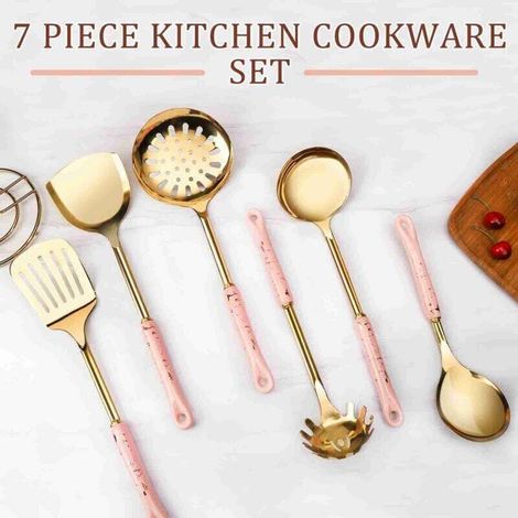 Küchenhelfer-Set, 7-teiliges Silikon-Küchenhelfer-Set, Rosa und Gold