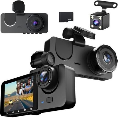 1080P Dashcam Voiture Avant Arrière Intérieur, avec Carte SD 32GB, Caméra de Voiture avec Surveillance de Stationnement, Détection de Mouvement, 170° Grand Angle 3 Canaux 24H (Version WiFi) (1/5)