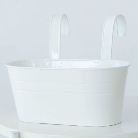 Pots de Fleurs à Suspendre Métal avec Double Crochet Amovible Pot Plante Supendu pour Décoration Jardin Balcon Terrasse Intérieur ou Extérieur,Blanc (1/5)