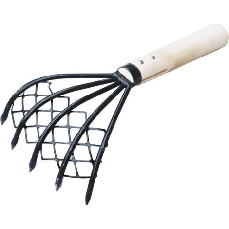 Râteau à palourdes avec Filet 5 Griffes Manche en Bois râteau Coquille Outil de creusage Creuser des Accessoires de Fruits de mer désherbage Outil agricole Manche en Bois Fourche (1/5)
