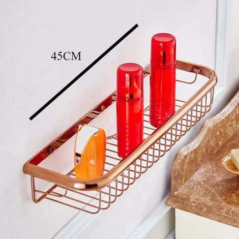 (Or rose 45 cm) Panier de rangement mural à un niveau en cuivre or rose pour savon/éponge / accessoire de salle de bain (1/5)