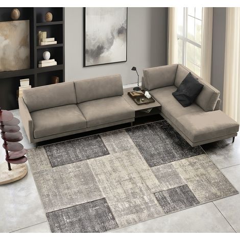Tappeto salotto arredo casa FUNNY B3331 grigio moderno disegno intarsiato a quadri cm.120x170 (1/3)
