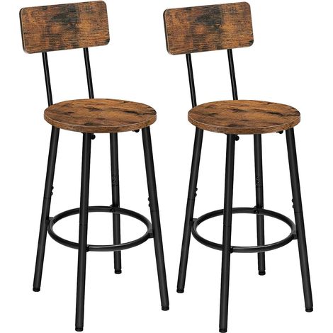Tabouret de Bar, Lot de 2 avec Dossier, 64,5 cm Chaises de Bar avec Repose-Pieds, pour Cuisine, Salon, Bar, Facile à Assembler, Marron Rustique et Noir EBF32BY01G1 (1/5)