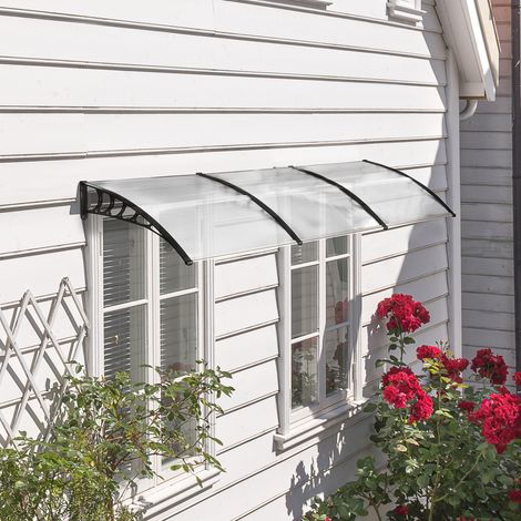 Pensilina per porta 90 x 295 cm con protezione UV, policarbonato e alluminio bianca OKMYHOME (1/5)