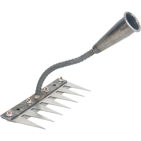 Râteau de jardin robuste avec dents en acier au carbone, extracteur de désherbage multi-usage pour jardin, plantation de ferme, pelouse et parterres de fleurs, désherbage robuste à sept dents en métal (1/4)
