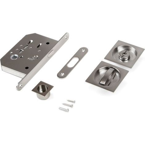 (Satin-Nickel) Emuca Vierkant-Riegelschloss-Set für Schiebetüren, Stahl, Satin-Nickel (1/4)