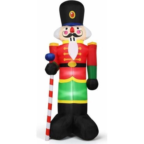 COSTWAY Décoration de Noël Casse-noisette Gonflable 2,4M avec 3 Lumières Canne Sucre d'Orge Décoration Noël Jardin Extérieure (1/5)